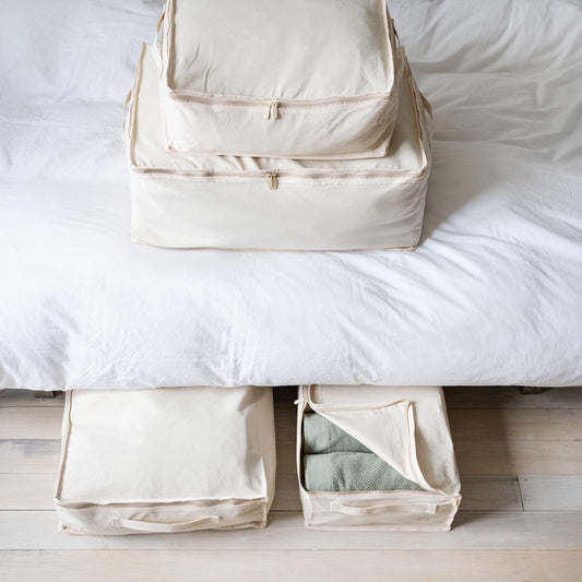 Cotton Storage Bags - 330gsm (10oz) Thick Off-White Natural Cotton Fabric - 8 Pack - (Small X 2 + Medium X 2 + Large X 2 + X-Large X 2)