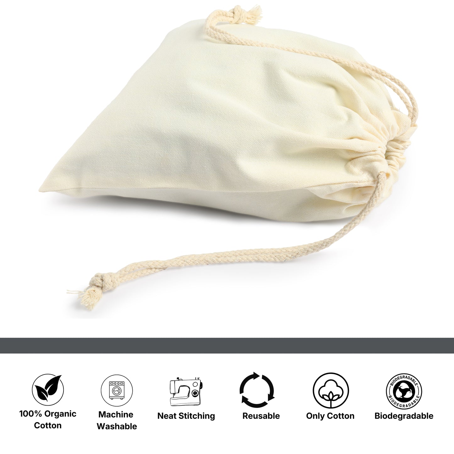 18x20 Inches - 100% Organic Cotton Double Drawstring Muslin Bags