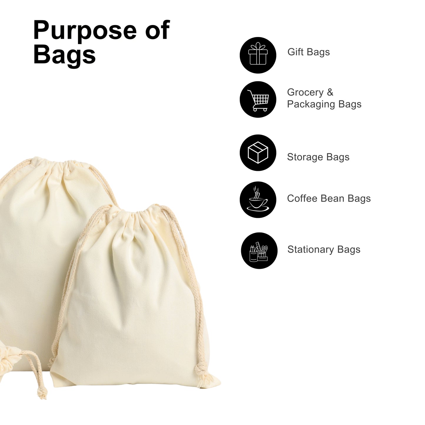 12x16 Inches - 100% Organic Cotton Double Drawstring Muslin Bags