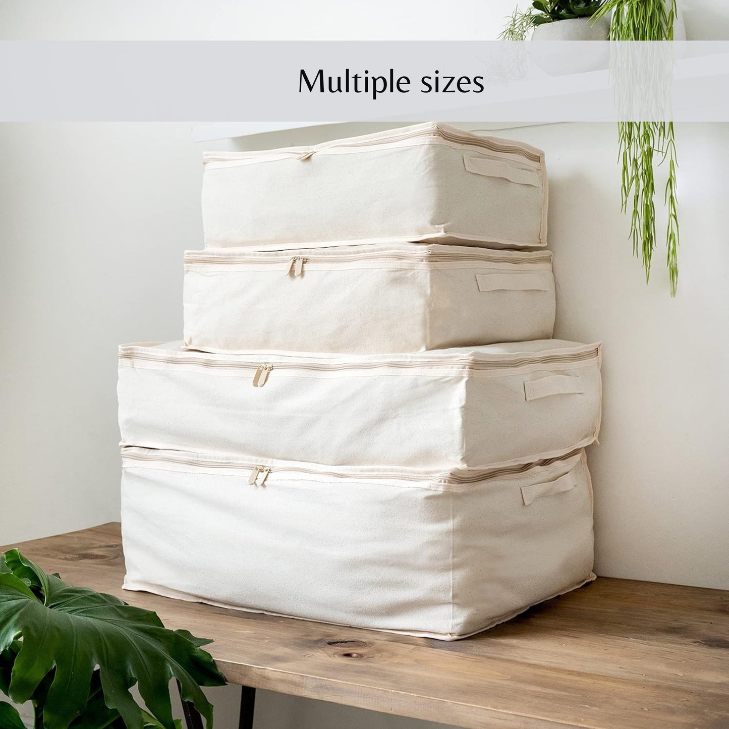 Cotton Storage Bags - 330gsm (10oz) Thick Off-White Natural Cotton Fabric - 8 Pack - (Small X 2 + Medium X 2 + Large X 2 + X-Large X 2)