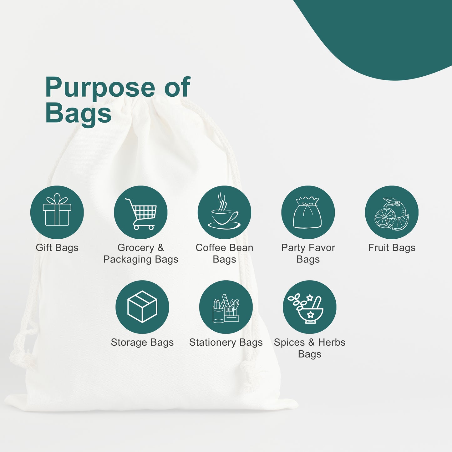 6x8 Inches - 100% Organic Cotton Double Drawstring Muslin Bags