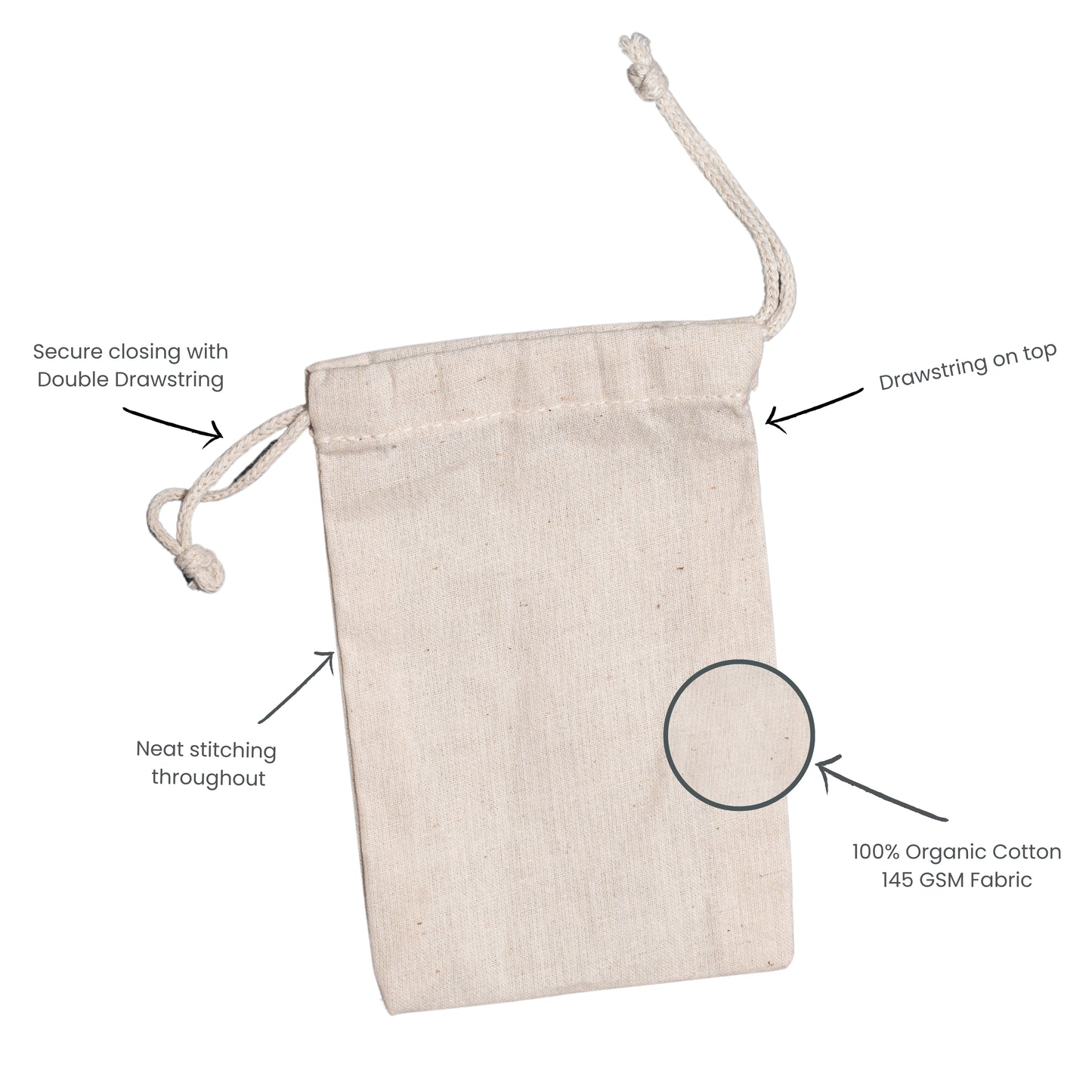 100% Organic Cotton Double Drawstring Muslin Bags