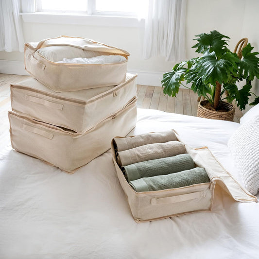 Cotton Storage Bags - 330gsm (10oz) Thick Off-White Natural Cotton Fabric - 4 Pack - (Small X 1 + Medium X 1 + Large X 1 + X-Large X 1)