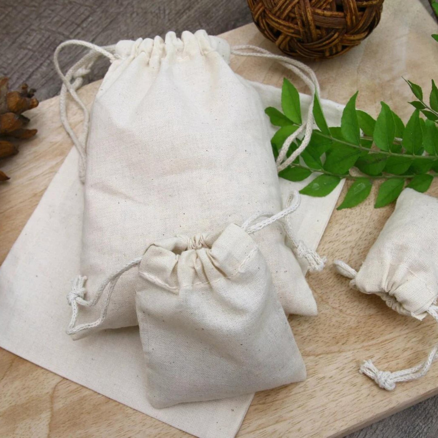 3x5 Inches - 100% Organic Cotton Double Drawstring Muslin Bags