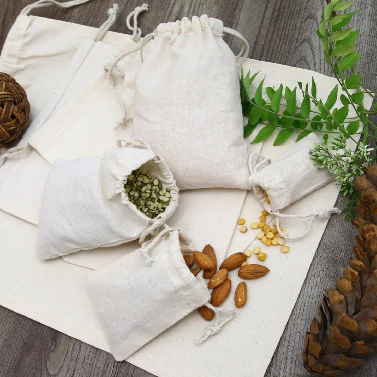 8x12 Inches - 100% Organic Cotton Double Drawstring Muslin Bags